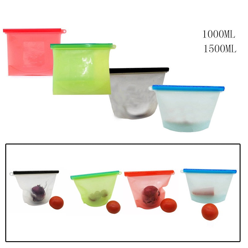 Reusable Silicone Vacuum Seal Food Fresh Bag Fruit Meat Milk Storage Containers Refrigerator Bag Ziplock Kitchen Organizer