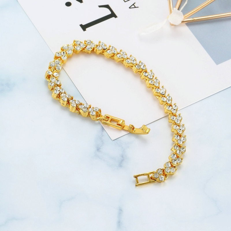 Heart Shaped Roman Crystal Bracelet With Diamond And Silver Plated Fashion Bracelet