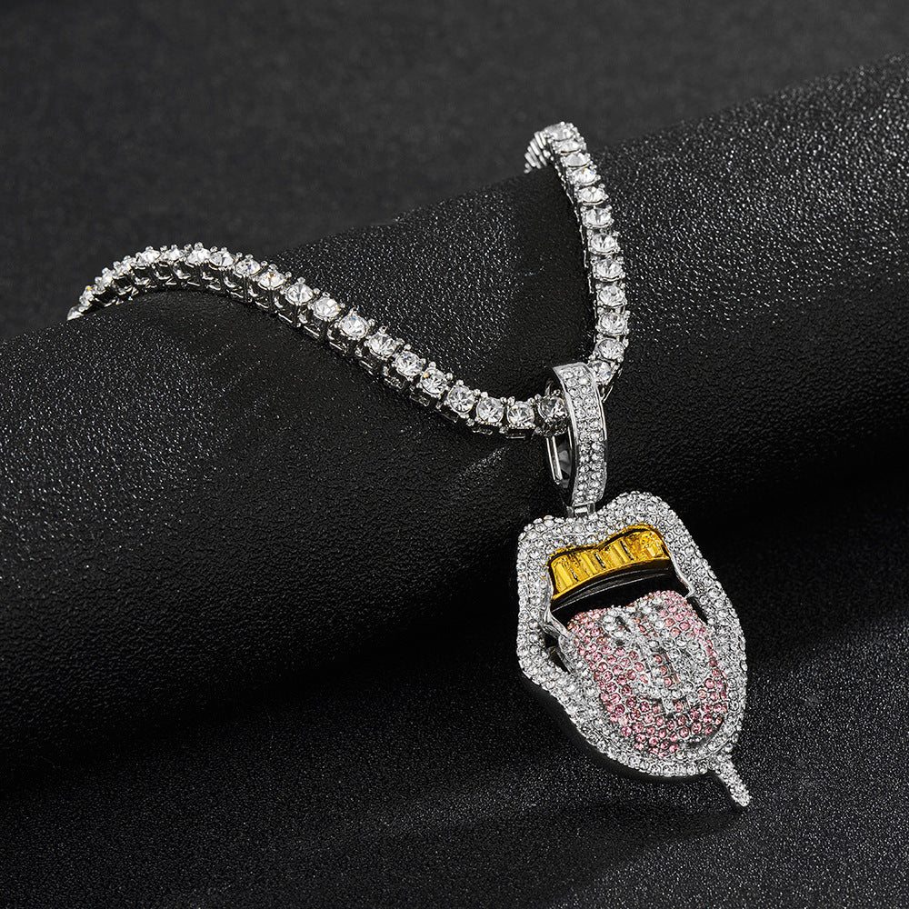 New Tennis Chain Skull Lips Tongue Fashion Accessories Cuban Pendant Single Row Chain Tennis Chain