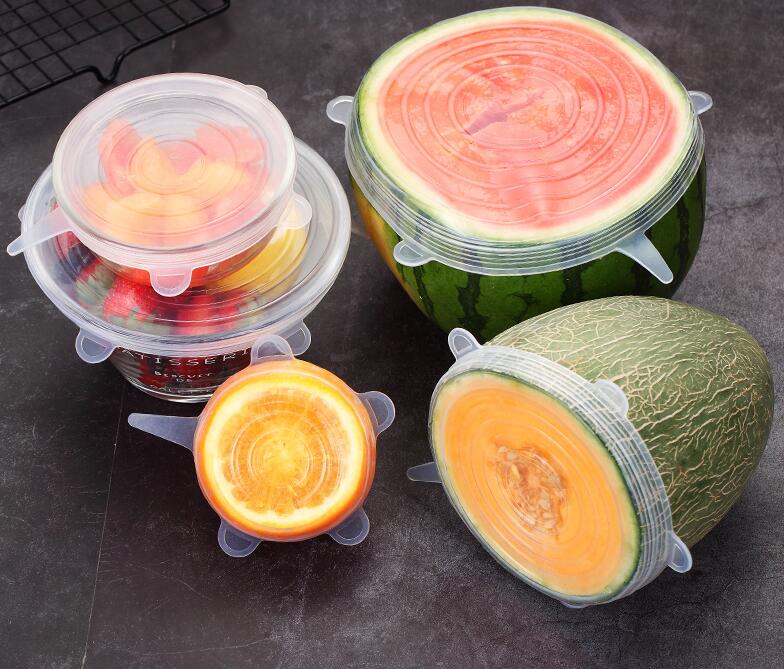 6 Pcs/Set Food Silicone Cover Cap Universal Silicone Lids For Cookware Bowl Reusable Stretch Lids Kitchen Accessories