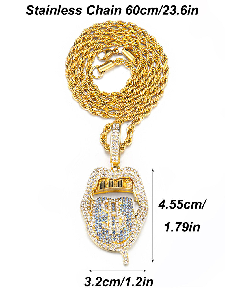 New Tennis Chain Skull Lips Tongue Fashion Accessories Cuban Pendant Single Row Chain Tennis Chain