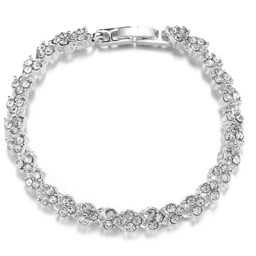 Heart Shaped Roman Crystal Bracelet With Diamond And Silver Plated Fashion Bracelet