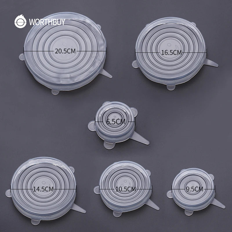 6 Pcs/Set Food Silicone Cover Cap Universal Silicone Lids For Cookware Bowl Reusable Stretch Lids Kitchen Accessories
