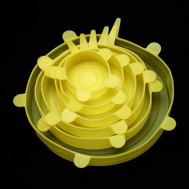 6 Pcs/Set Food Silicone Cover Cap Universal Silicone Lids For Cookware Bowl Reusable Stretch Lids Kitchen Accessories