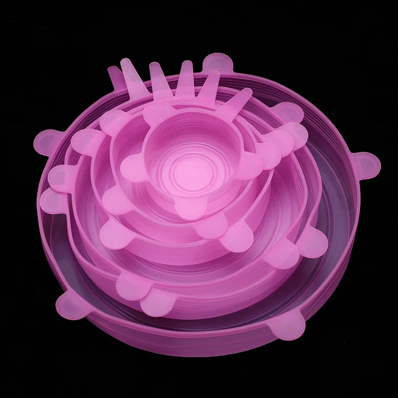6 Pcs/Set Food Silicone Cover Cap Universal Silicone Lids For Cookware Bowl Reusable Stretch Lids Kitchen Accessories